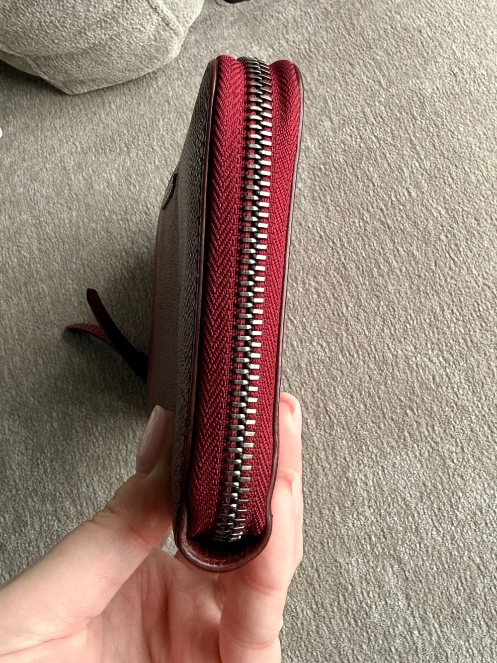 Burberry Red Textured Zip-Around Large Organizer Wallet Authentic